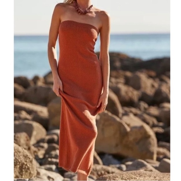 Free People Beach Rio Sweater Maxi Tube Dress in Ginger Spice Size Medium - Picture 1 of 7